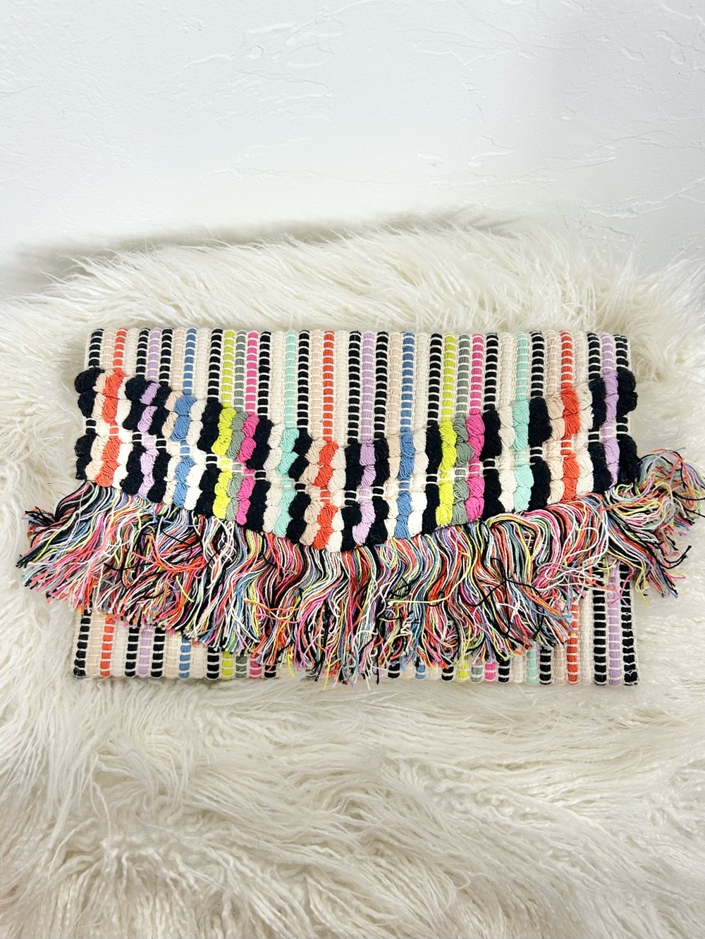 Stella & Dot Taj Multicolor Woven Boho Fringe Clutch Bag